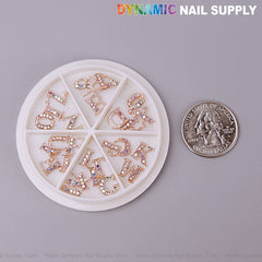 26pcs Rose Gold with AB Rhinestone Letter Initial Nail Charms Alphabet A to Z Letters