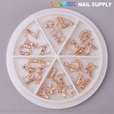26pcs Rose Gold with AB Rhinestone Letter Initial Nail Charms Alphabet A to Z Letters