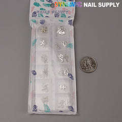 24 pcs Silver with Silver Rhinestone Zodiac Sign Charms Twelve Constellation Gems - Nail Art DIY Design Accessories