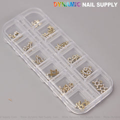 24 pcs Gold with Silver Rhinestone Zodiac Sign Charms Twelve Constellation Gems - Nail Art DIY Design Accessories