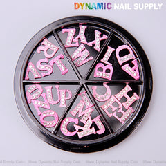 26pcs Pink with Silver Rhinestone Letter Initial Nail Charms Alphabet A to Z Letters