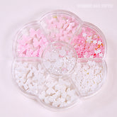 3D Flower White Pink Resin Bow Pearl Gold Bead Nail Charm Set Colorful Gems Decorations
