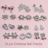 24 pcs Silver Platinum Christmas Nail design Charms (Snowflakes,Bell, Star, Candy,Santa)