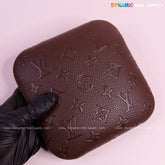 (Dark Brown LV Engraved - grain) Elbow Rest Pad for Nail Tech : PU Leather, Built for Long Hours Usage