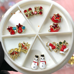 12 pcs Christmas Nail design Charms (Snowman, Bell, Gift box)
