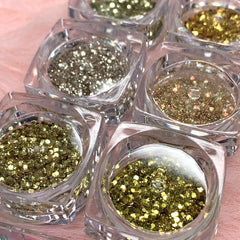 Champagne Gold Mix-sizes Metallic Sequin Glitter for Christmas Nails (set of 6 jars / 6 gram)