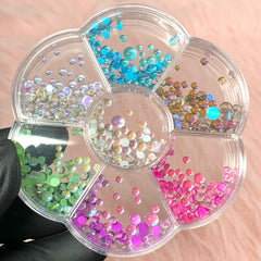 Colorful Iridescent Transparent Half Pearl Round Beads for Nails art design (flat back)