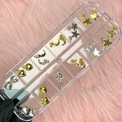 24pcs Silver and Gold star moon heart shape dangles for nails art design