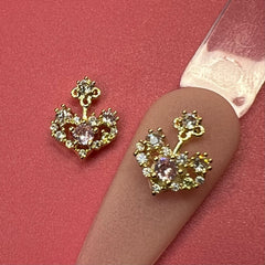 2 pcs 3D Heart-shape Charm for Nails Art Design (Pink Rhinestones engraved)