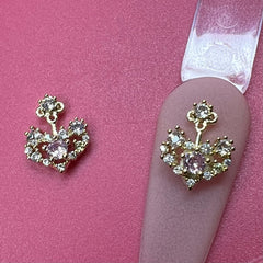 2 pcs 3D Heart-shape Charm for Nails Art Design (Pink Rhinestones engraved)