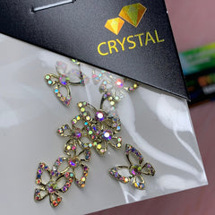 (AB Iridescent Rhinestones engraved) 3d Luxury Butterfly charms for nails art design