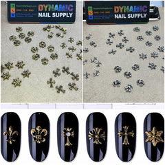 Antique Cross & Chrome Heart Charms for Nails Art design - Vintage Christian Style Nails