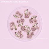 9 pcs Pink Cherry Nail Charms Engraved Rhinestones (Large size)