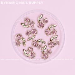 9 pcs Pink Cherry Nail Charms Engraved Rhinestones (Large size)