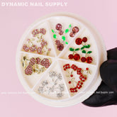 17 pcs Mixed Colors Cherry Nail Charms (Rhinestones Engraved, Red, Pink, Silver)