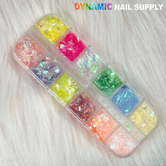 Colorful Iridescent flakes glitter - set of 12 colors