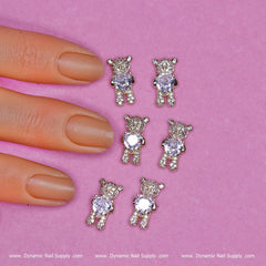 (Gold) 6 pcs Bear Charm with Rhinestones (Hugging) Engraved