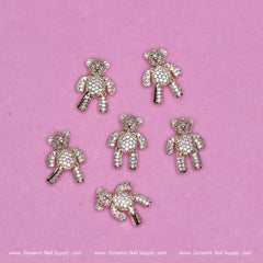 (Gold) 6 pcs Movable Teddy Bear Charms with Rhinestones Engraved
