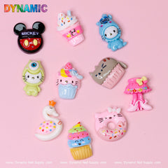 10 pcs Cute Kawaii Cartoon Mixed Shape Design Nail Charms