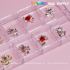 12 pcs Luxury 3D Bow Charms engraved Heart Rhinestones for Valentines Nail Designs