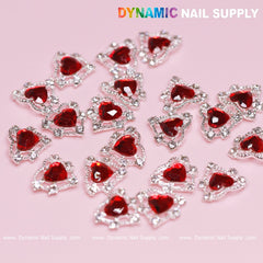 20 pcs 3D Heart rhinestone Charm for Nails Art Design (Red stones + Silver claws base)