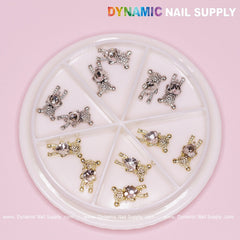 12 pcs gold and silver Bear Charm (Hugging) Heart shape Rhinestones (Engraved)