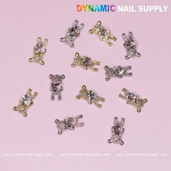12 pcs gold and silver Bear Charm (Hugging) Heart shape Rhinestones (Engraved)