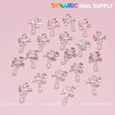 20 pcs Silver (Ribbon) Bow shape Dangle Charms with pearl for Nails Designer