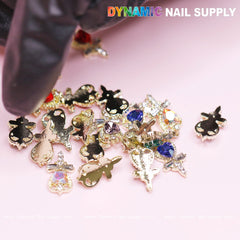 20 pcs Magic Wand with Heart rhinestones Charm (Mixed Colors) for Valentines Nails Design