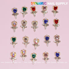 20 pcs Magic Wand with Heart rhinestones Charm (Mixed Colors) for Valentines Nails Design