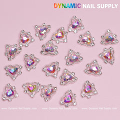20 pcs Luxury Heart-shaped Charms for Nails Art Design (AB rhinestones + Silver claws base)