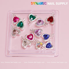 12 pcs Heart Charm with silver edge (Bleeding/Dripping) for Valentine Nails Design (Heart Rhinestones)