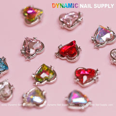 12 pcs Heart Charm (Multi-Colors - Silver Edge) for Valentine Nails Design (Heart Rhinestones center)