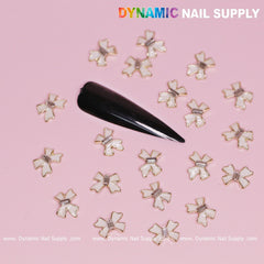 20 pcs Luxury White Bow Charms With Golden Contours For Valentines Nail Designs