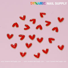 20 pcs Heart Charm with Golden Borders for Valentine Nails Design