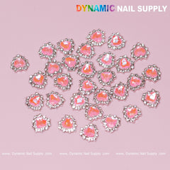30 pcs 3D Pink Ruby Heart Rhinestone Charm for Nails Art Design (Pink stones + Silver claws base)