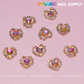 10 pcs 3D AB Crystal Heart Rhinestone Charm for Nails Art Design (AB stones + Golden claws base)