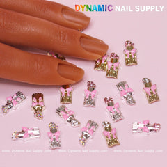 20 pcs Lipstick Charms with Pink Bows for Valentines Nail Art Design