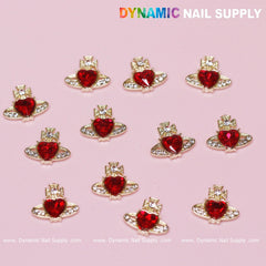 12 pcs Vivienne Westwood Vintage Red Heart Charms for Nails art designer
