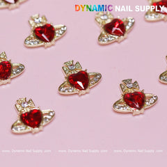 12 pcs Vivienne Westwood Vintage Red Heart Charms for Nails art designer