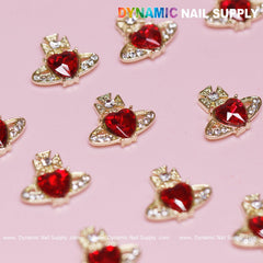 12 pcs Vivienne Westwood Vintage Red Heart Charms for Nails art designer