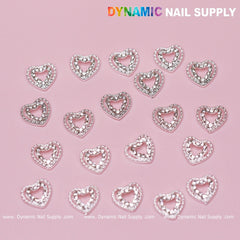 20 pcs 3D Silver Heart Shape Charms for Valentines Nails Art Design