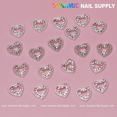 20 pcs 3D Silver Heart Shape Charms for Valentines Nails Art Design