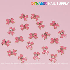 20 pcs Luxury Pink Bow Charms With Golden Contours For Valentines Nail Designs