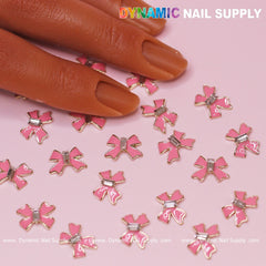 20 pcs Luxury Pink Bow Charms With Golden Contours For Valentines Nail Designs