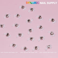 20 pcs Luxury White Bow Charms with crystal heart shape stones For Nail Art Designs