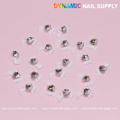 20 pcs Luxury White Bow Charms with crystal heart shape stones For Nail Art Designs
