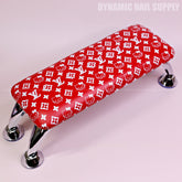 (RA031 - White LV/Kitty Pattern - Red Base) Handrest for Nail Table Manicure and Pedicure Services (Reposabrazos Para Manicura)