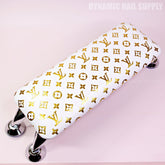 (BJ050 - Gold LV Pattern - White Base) Faux leather Armrest with Soft Pad for Pedicure and Manicure (Reposabrazos Para Manicura)