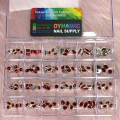 120 pcs Red Nail Charms set with Red Gems for Nails art design and decoration